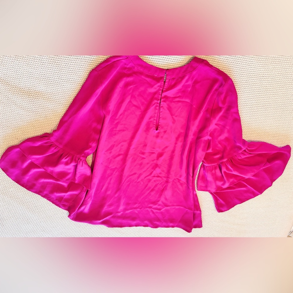 VIOLET + CLAIRE Hot Pink Ruffle Sleeve Blouse Fuchsia Top - Picture 6 of 12